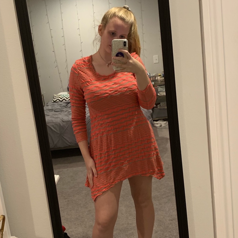 Tianello Pink and Grey Striped Dress